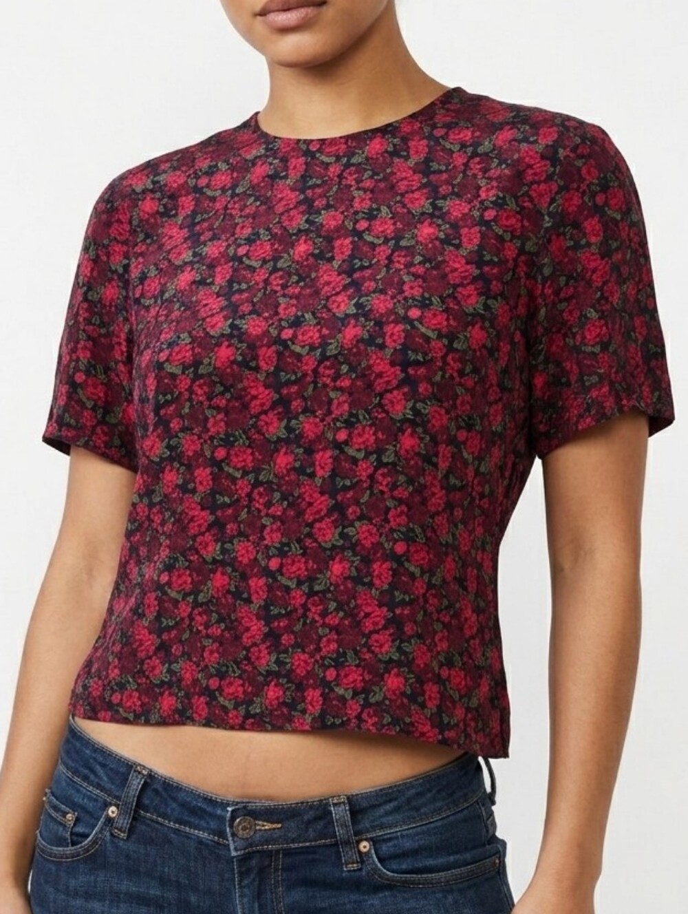 Vintage Ann Taylor Silk Top Size 10 Crop Shirt Floral Rose Print Moody Whimsigot